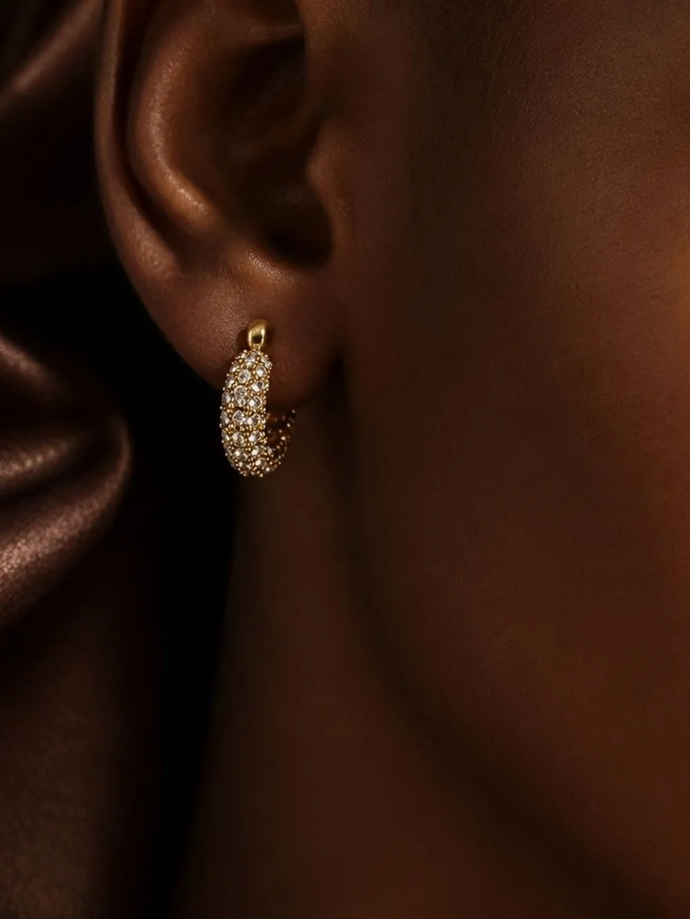 Gold Crystal-Studded Hoop Earrings
